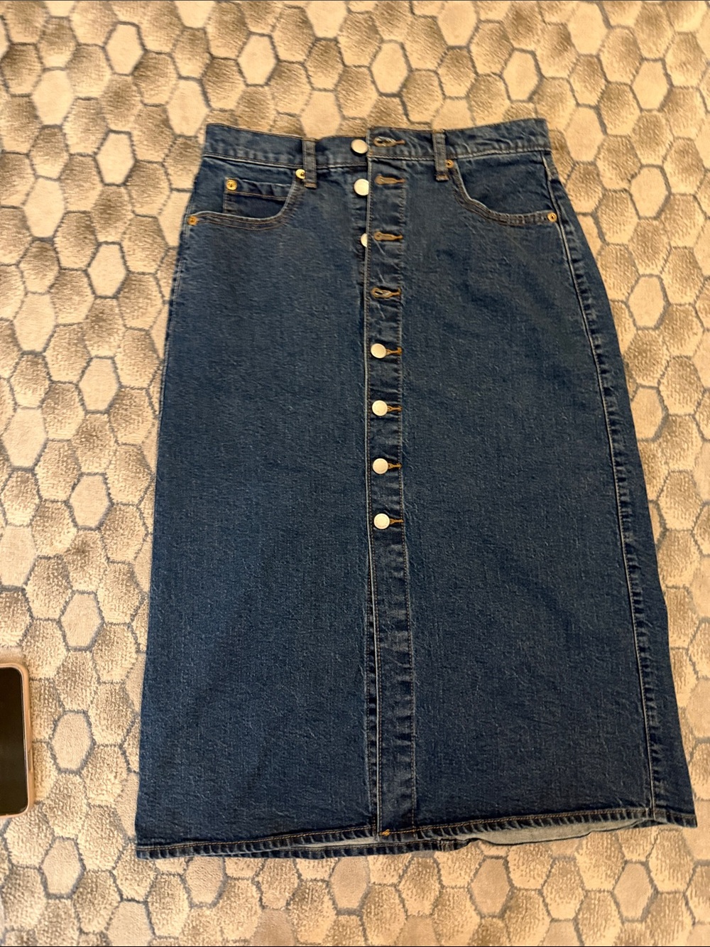 High-Rise Button-Front Denim Midi Skirt - Dark Blue